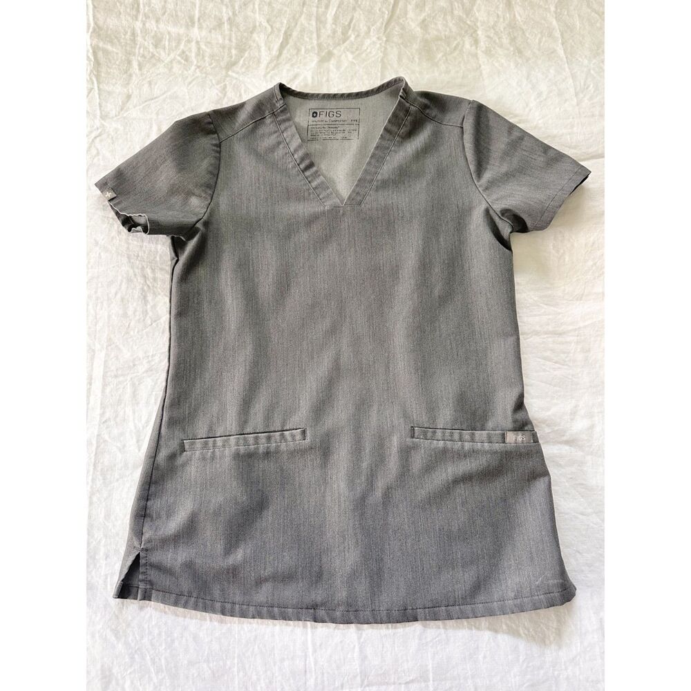 FIGS Slim Scrub Top Womens XXS Gray V Neck Short Sleeve Medical Nurse Pockets
